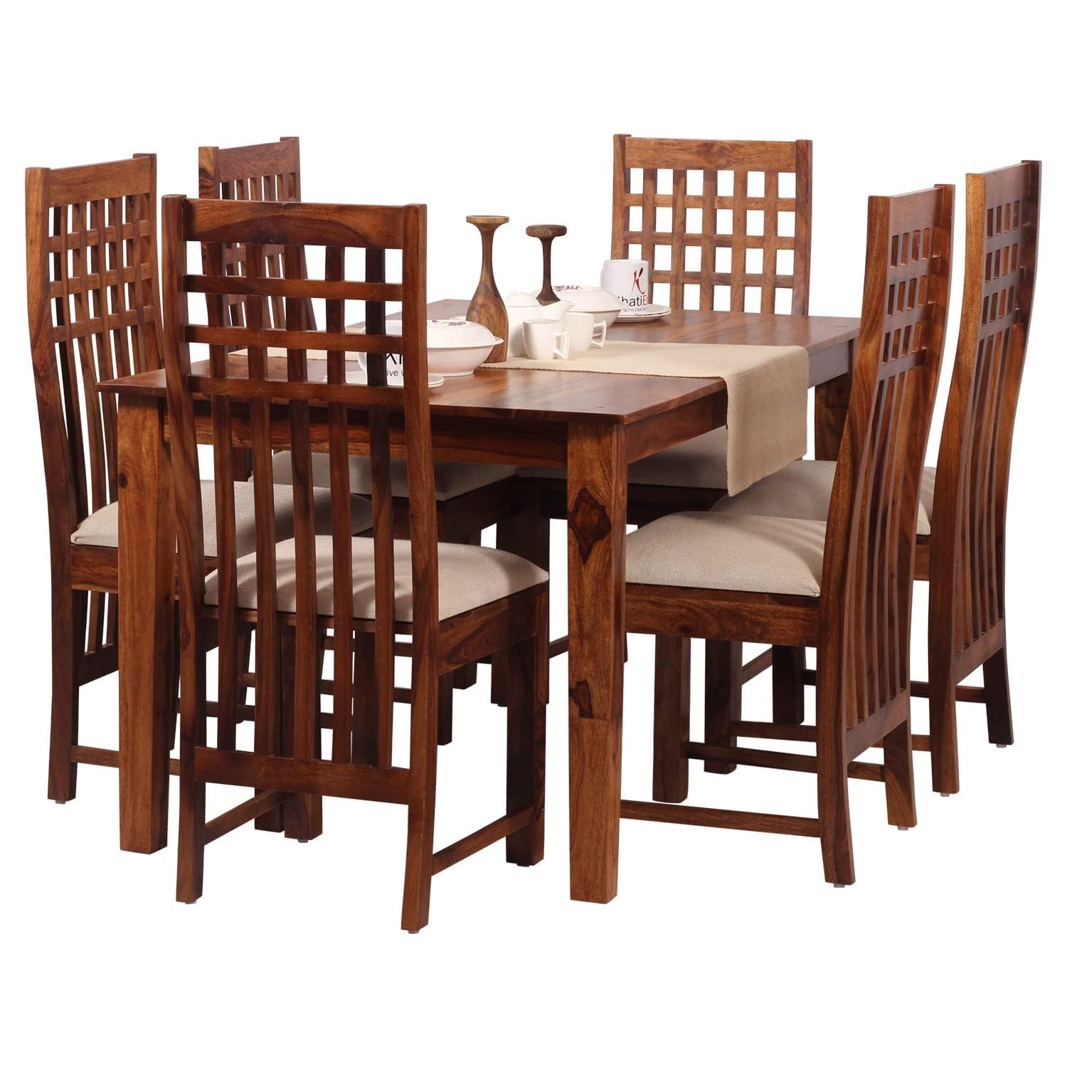 MR Arts Sheesham Wood Dining Table with Chair 6 Seater for Living Room, Hotel Restaurant Dining Set 6 Seater Dining Set with Chairs for Dining Room Natural Color