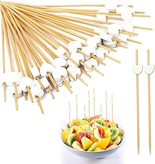 100 Stück Holzspieße,Holz Cocktailspieße,Weiße Herzen Spieße Fingerfood,12cm Zahnstocher Holz,Cocktail Deko,Buffet Zubehör,Partyspieße,Obstspieße,Cocktail Sticks Für Grillgut,Desserts,Obst, Cocktails