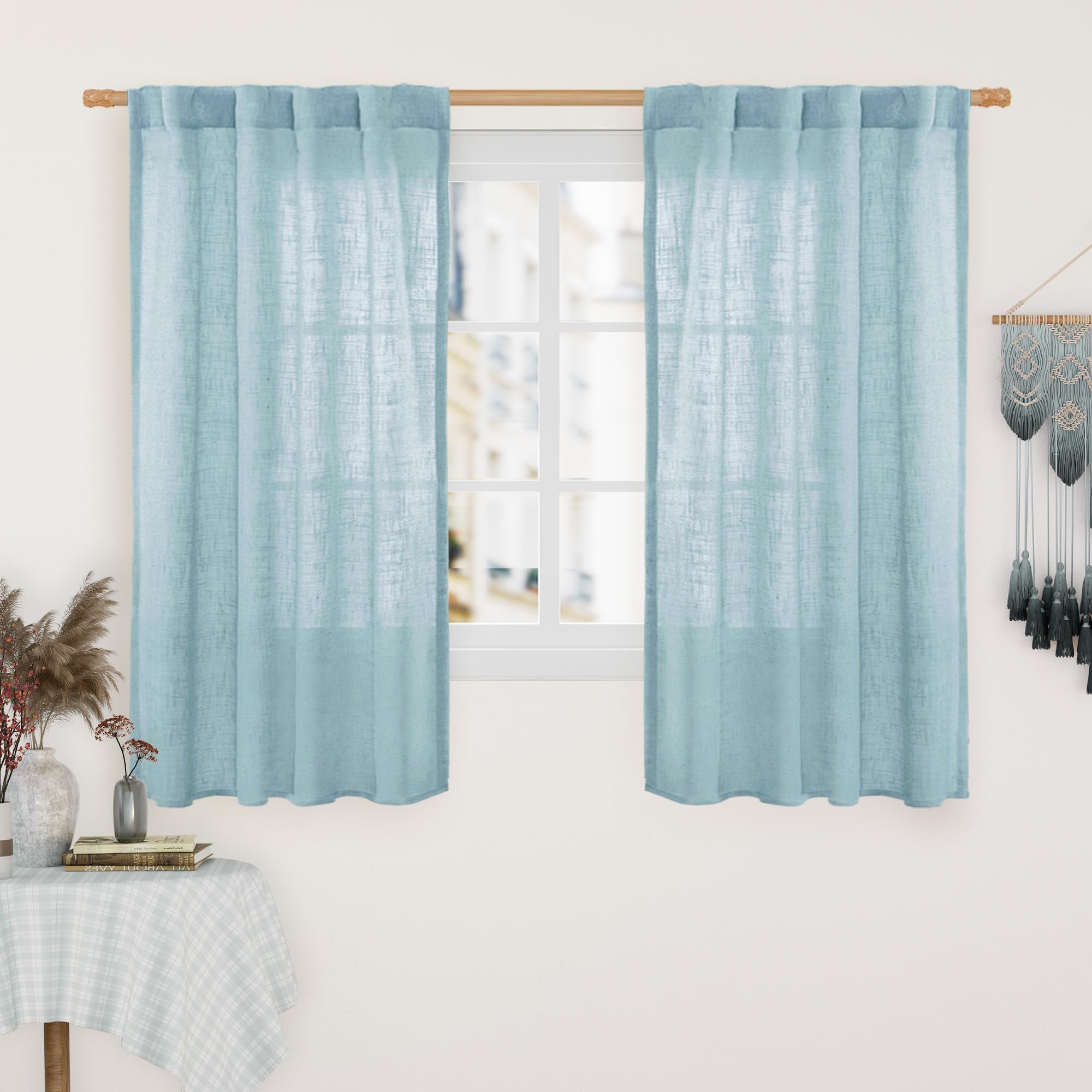 LAMIT Linen Curtains 48 Inch Length Semi Sheer Light Filtering 2 Panels โ image 1