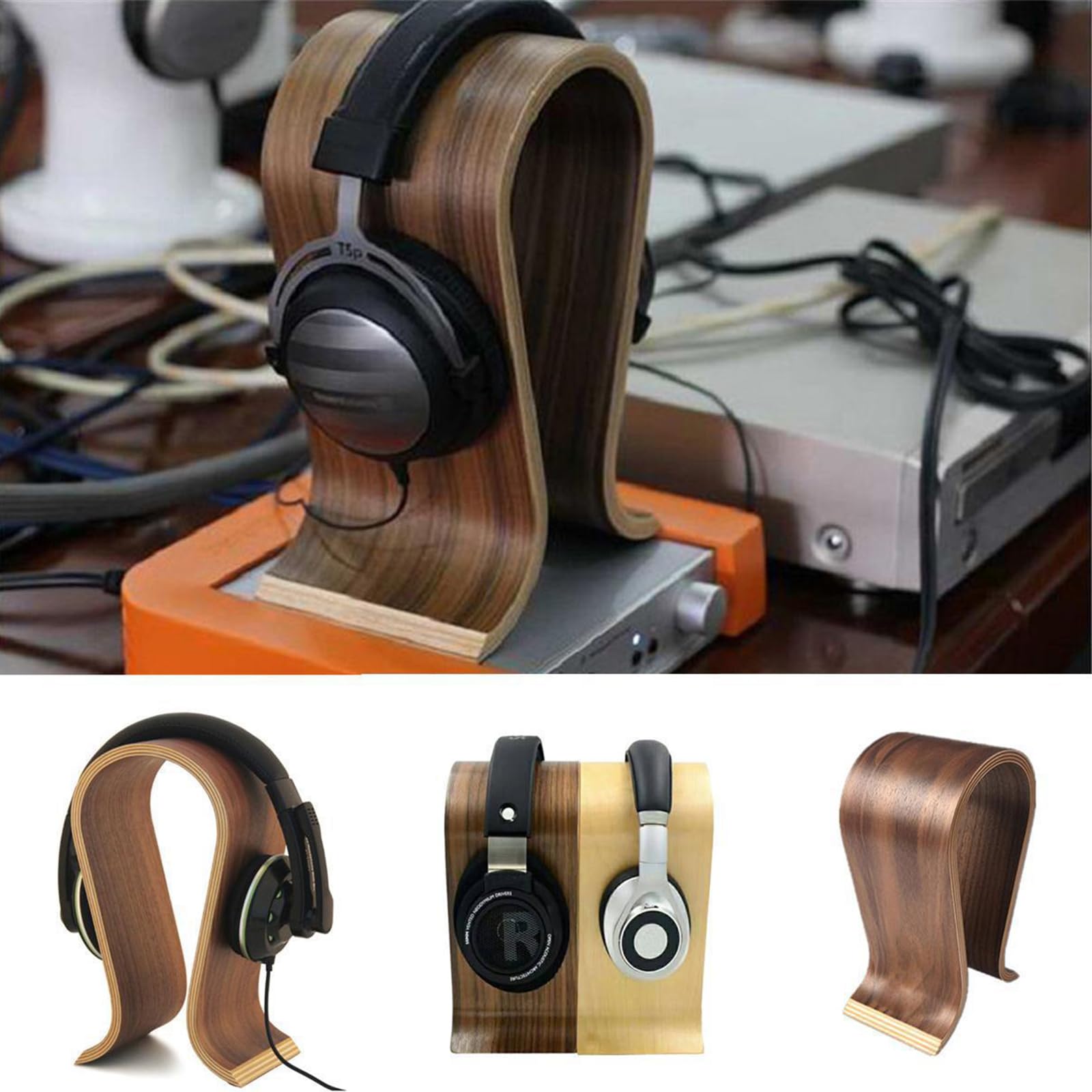 Headphone Stand, Soporte para Auriculares de Madera, Soporte Universal para Auriculares, Base Universal,con Silicona TPU Antideslizante, Adecuado para Oficina en Casa (Nuez)