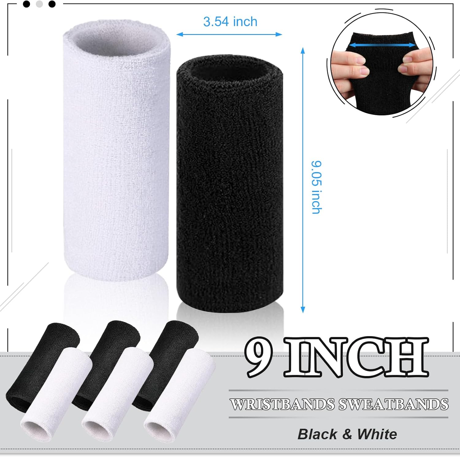 2 Pcs 9 Inch Extra Long Wristbands Sweatbands White Wrist Sweatbands Bulk Sweat Bands Wristbands Black for Men Women Weight Loss Gymnastics Events Football Workout - Image 2