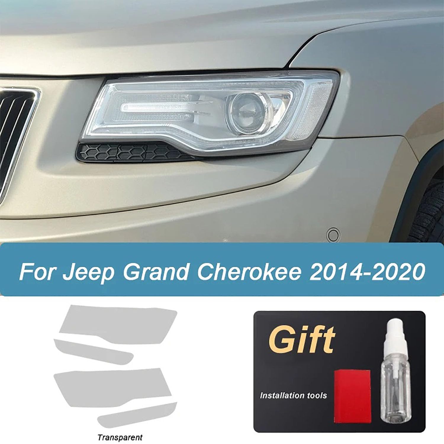 Autoscheinwerfer Schutzfolie für Jeep Grand Cherokee WK2 2014-2020,Autoscheinwerfer-Schutzfolie Anti-Kratz-Folie TPU-Aufkleber Zubehör,transparent