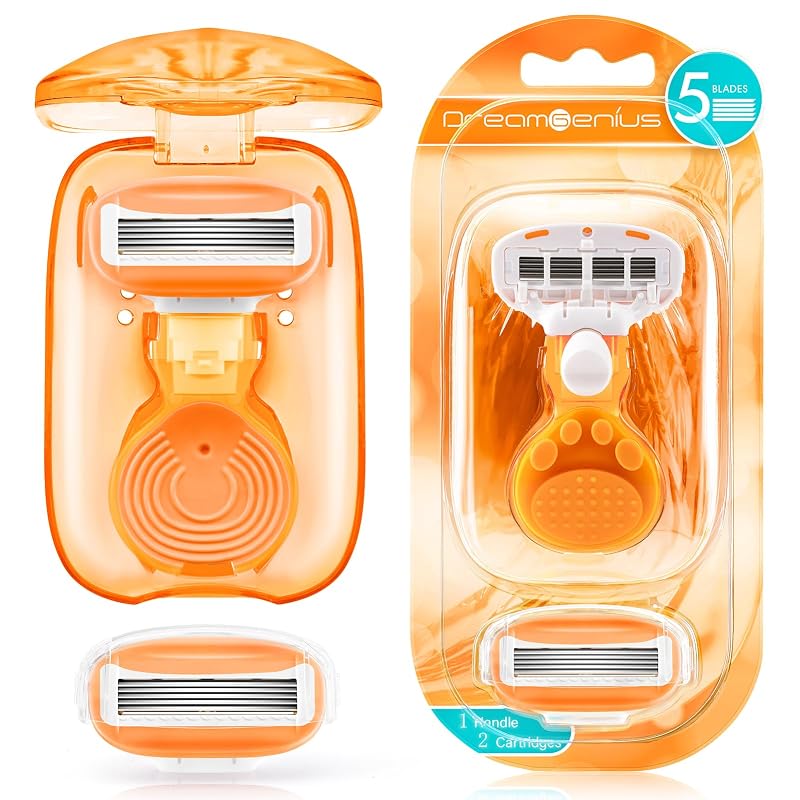 Aparelho de Barbear Descartável DreamGenius para Viagem, Laranja, 1 Cabo e 2 Cartuchos