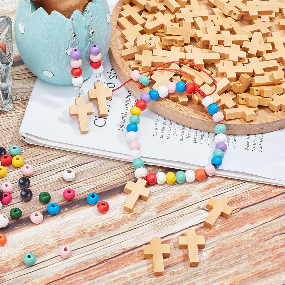 UNICRAFTALE 120 Stück Holzkreuzperlen – Natürliche, Unbehandelte Holzperlen, Ca. 15 Mm, Für DIY Schmuck & Deko