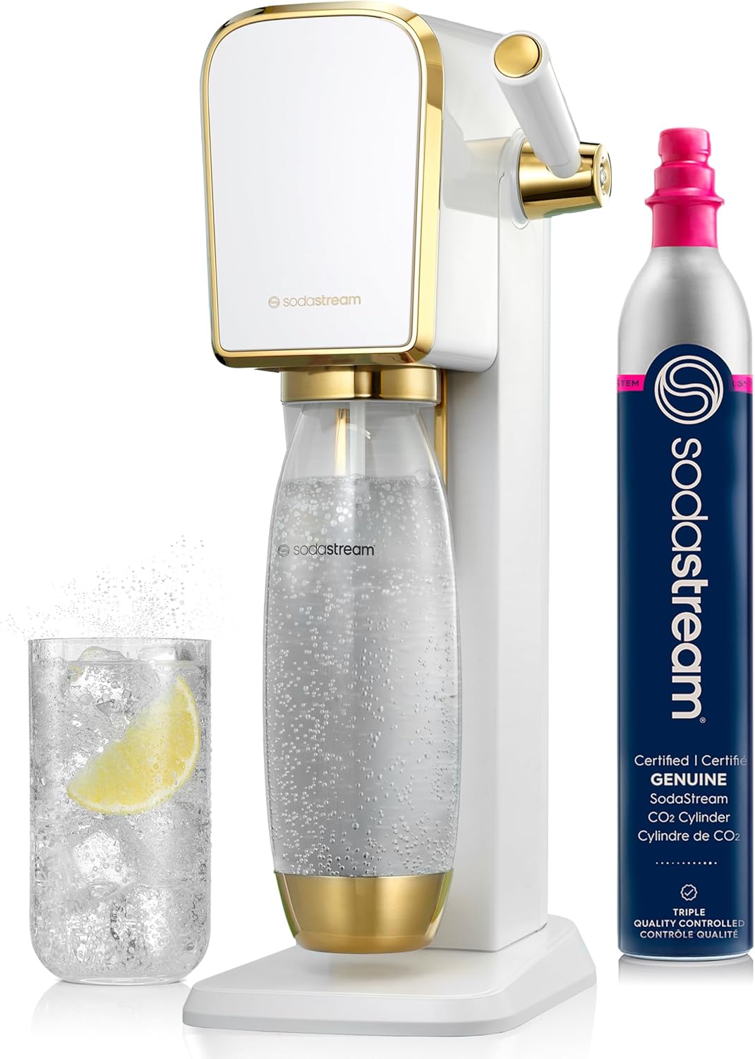 SodaStream Art Sparkling Water Maker (White/Gold) with CO2 and Carbonating Bottle
