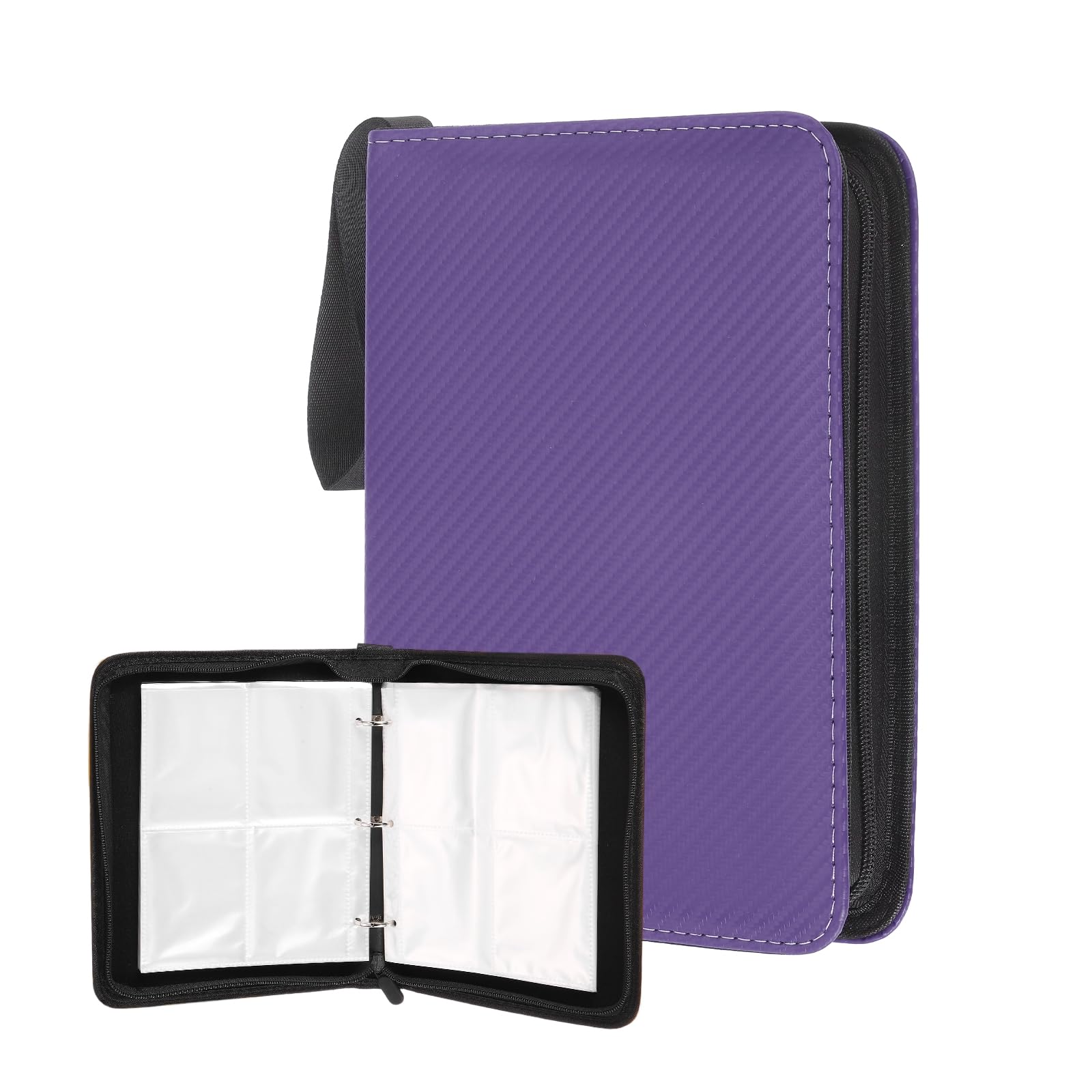 uxcell Raccoglitore per carte collezionabili a 4 tasche, contiene 400 caricatori superiori, copertina in poliuretano leggero con cerniera, raccoglitore per carte rigide da 6,6 x 7,6 cm, per carte da