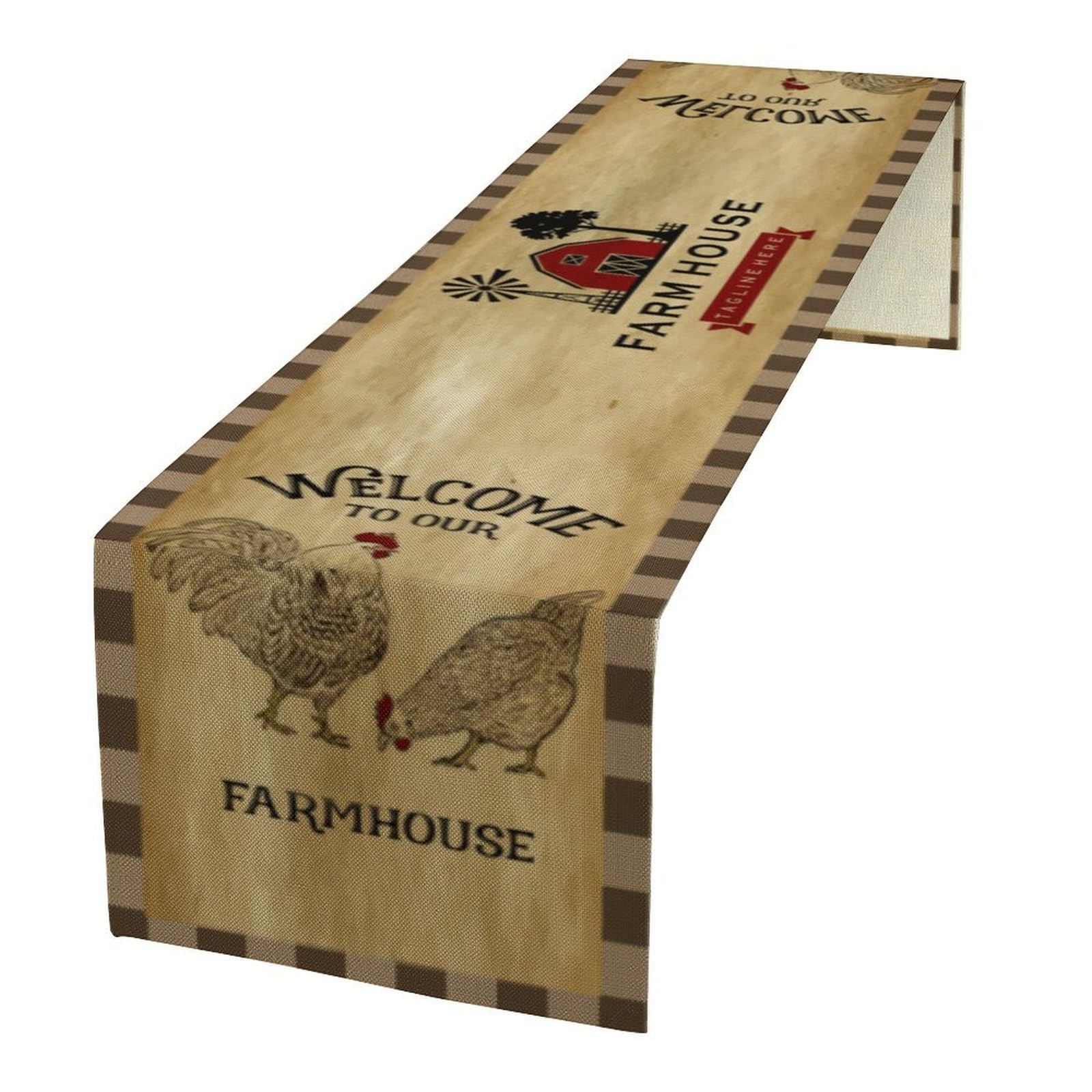 Farm Animals Table Runner,Rustic Farmhouse Cow Pig Rooster Decor for Home Kitchen Dining Patio Holiday Party Indoor Outdoor Table Decorations 13x36 Inch