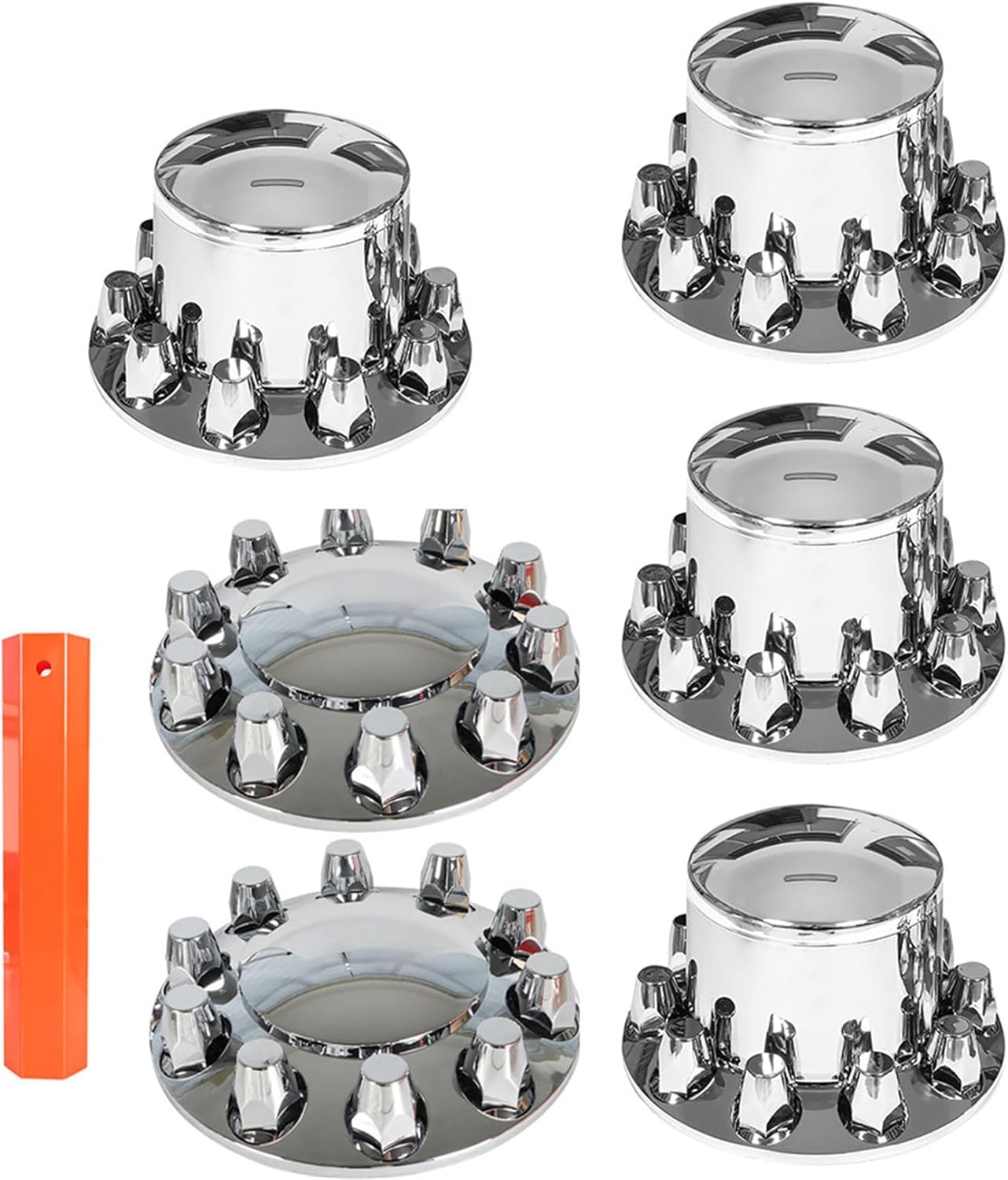 33 mm Axle Cover Chrome Standard 2 Front and 4 Rear Wheel Cover Set Lug Nut Covers for Semi Trucks Removable Screw-on Hub Caps Kit