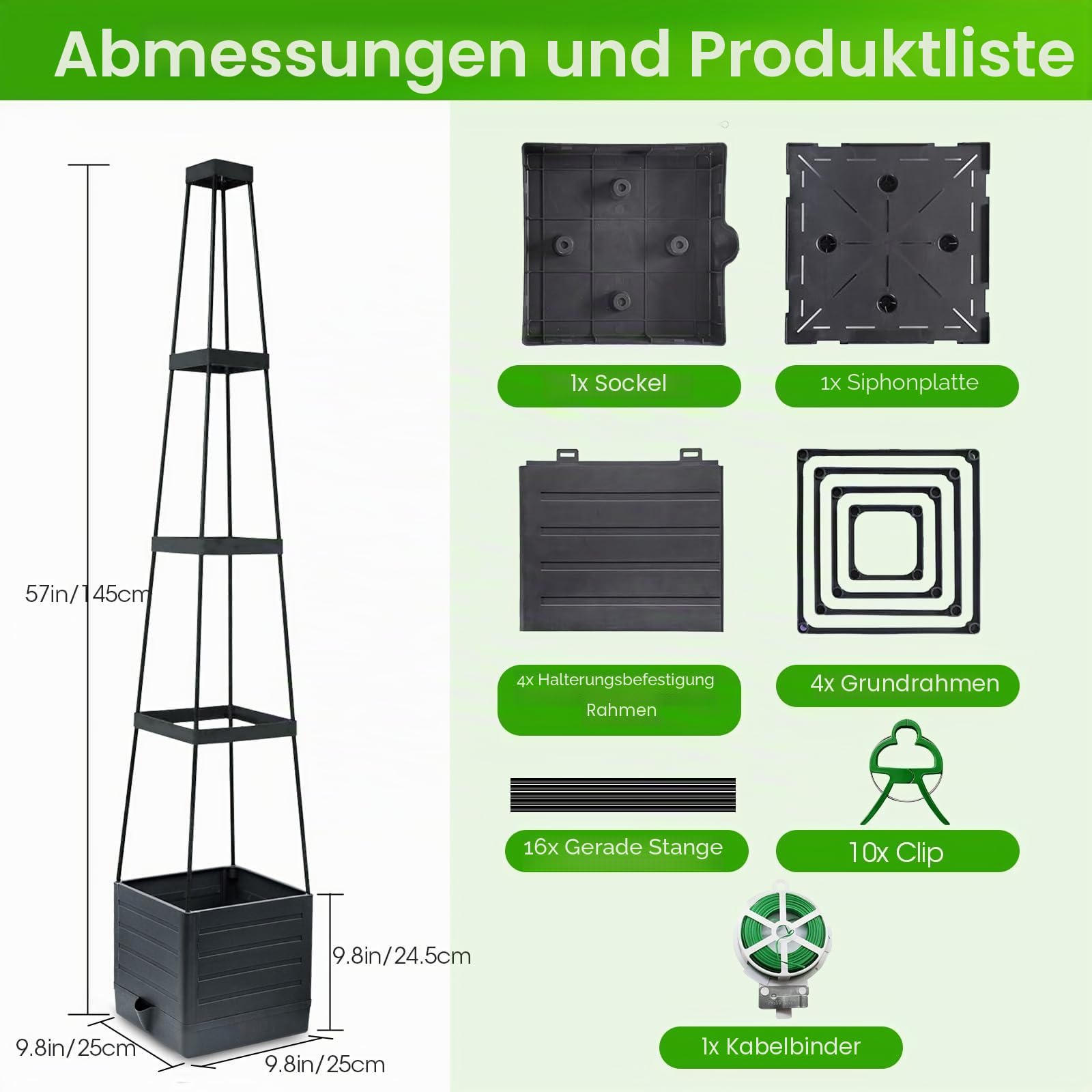 Erhöhte Pflanzkasten & Tomatenkäfig mit Rankgitter, selbstbewässernd, Tomatenstützen für kletternde Gemüsepflanzen – Geeignet für Terrassen, Gewächshäuser, Innen- & Außenbereich (2 Stück)