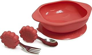 Kit Com Tigela E Primeiro Jogo Colher E Garfo Leão, Marcus E Marcus, Vermelho, Grande