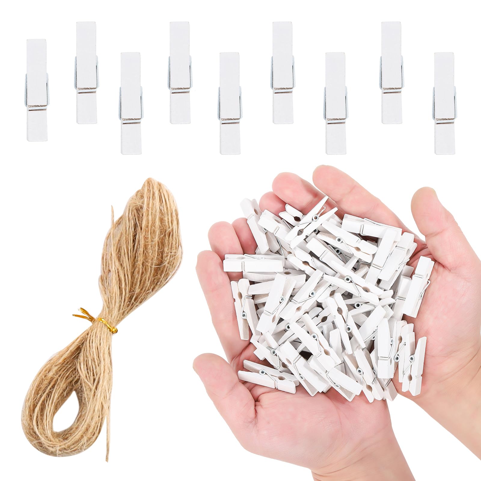 Photo 1 of ** no string**
Mini Photo Clips, 100pcs Clothes Pins for Photos, White Wooden Clothespins with Jute Twine, Small Clothes Pins Tiny Clothespins for Photos, Crafts, Pictures X-SMALL