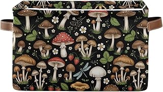 Emelivor Mushrooms Black Storage Basket Bins Foldable Decorative Storage Box Laundry Hamper Baskte Storage for Pet Books Clothes Makeup Closet Office,1 pcs