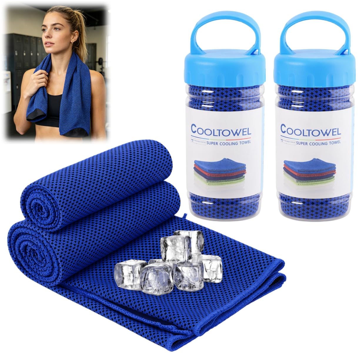 2PCS Cooling Towel, Instant Ice Towel for Neck and Face, Microfibre Cold Towels for Hot Weather, Breathable Sweat Towel for Gym, Sports, Yoga, Golf and Camping (Blue)