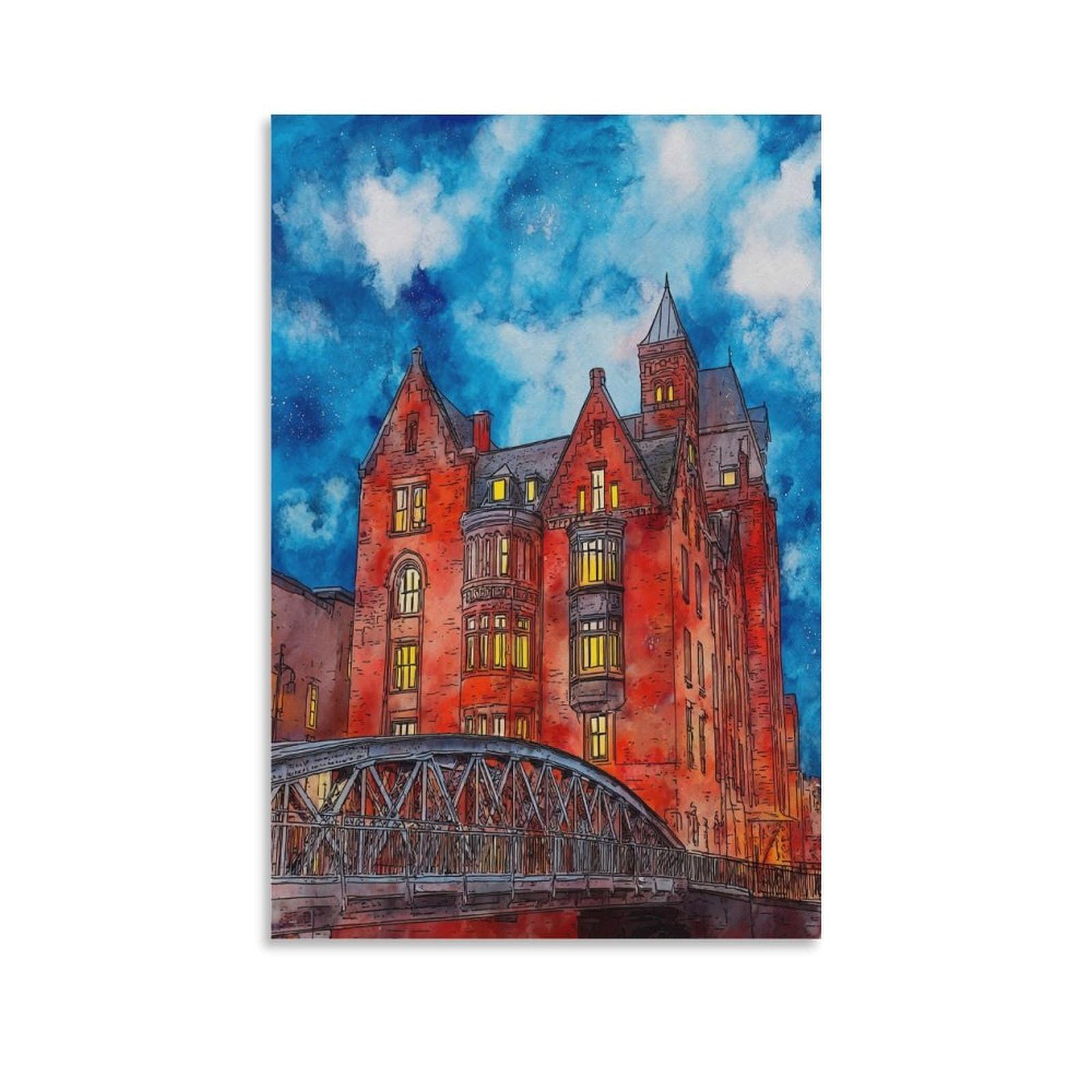 Lcynnh Unframe-Style Hamburg Germany 24X36inch(60X90cm) Vintage Travel Poster Watercolor Canvas Art