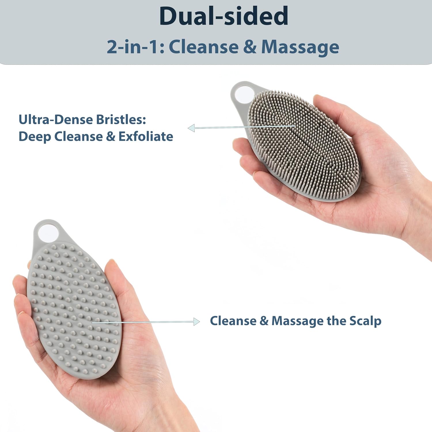 MtBoi 2 Pack Silicone Exfoliating Body Scrubber, Soft Silicone Loofah for Sensitive Skin, 2-in-1 Body Brush & Shower Head Massager, Easy to Clean, Rich Lather (Gray&Pink)