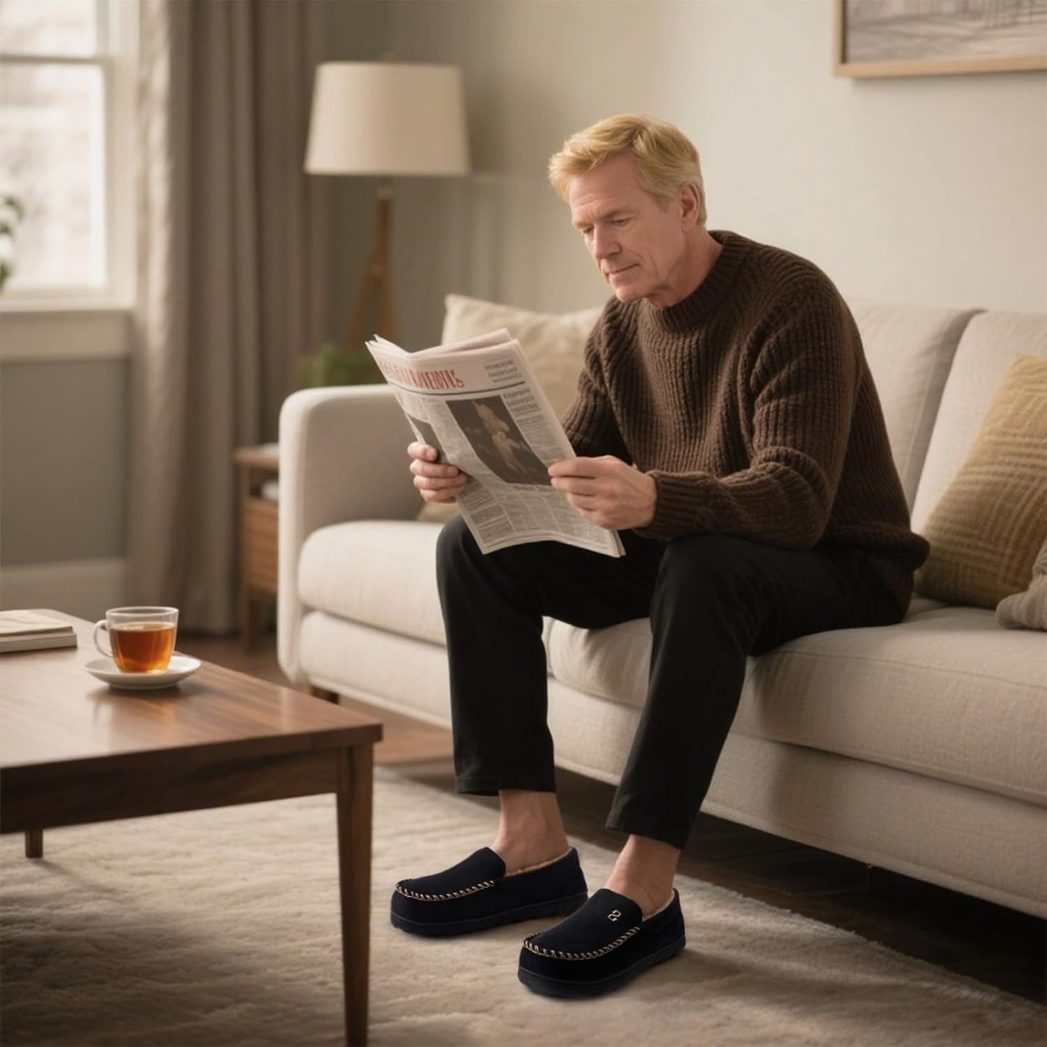 Zizor Men's Moccasin Slippers With Memory Foam, House Shoes for Indoor Outdoor - Image 2