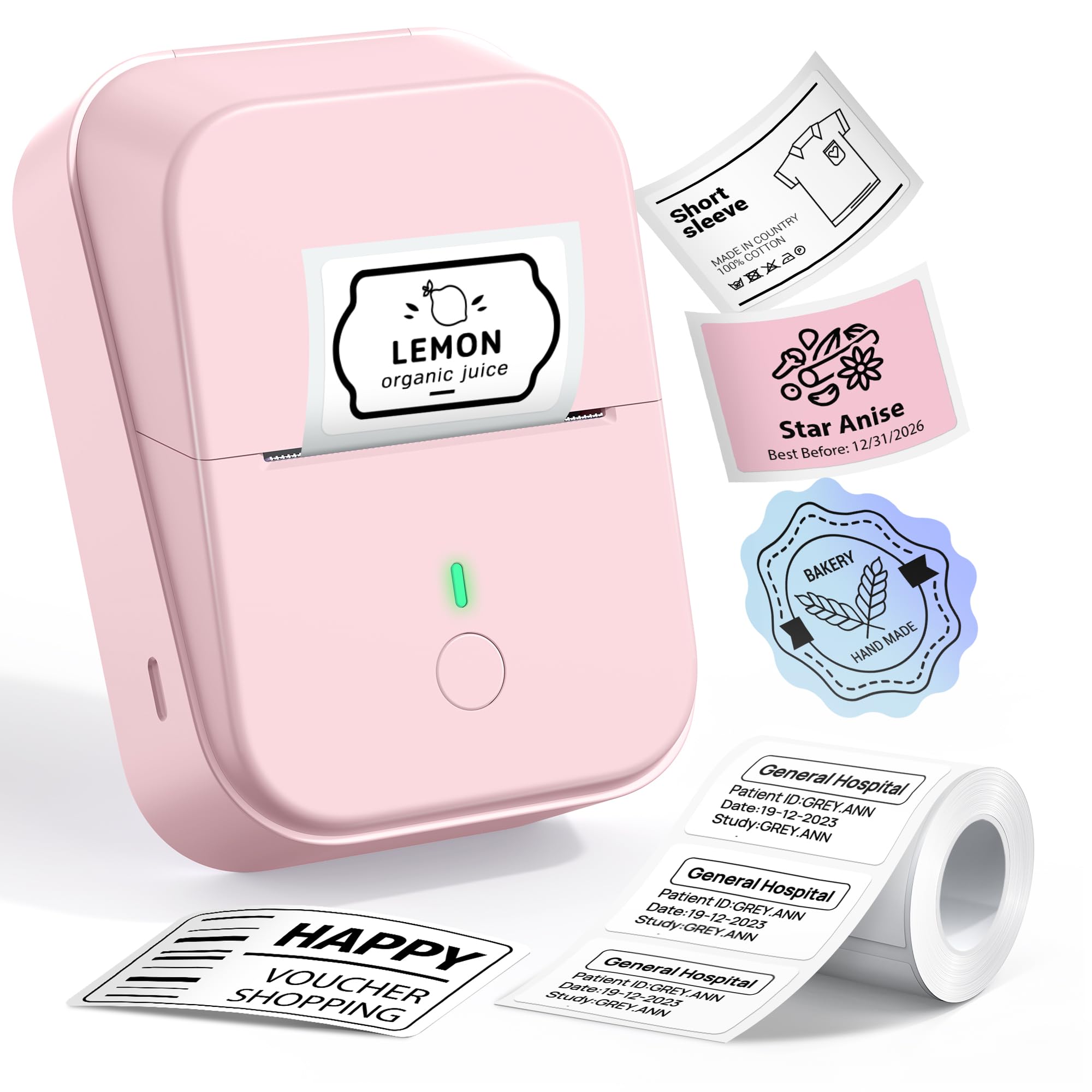 ETIKEZ PM260 Label Maker Machine, 2 Inch Label Maker Bluetooth Label Printer, Inkless Portable Labeler for Home, Kitchen, School, Office Organization, Pink