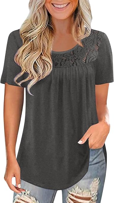 Amazon.com: Blusas de verano para mujer, estilo casual, de manga corta, con  encaje, plisadas, para mujer, 2021, para mujer : Ropa, Zapatos y Joyería
