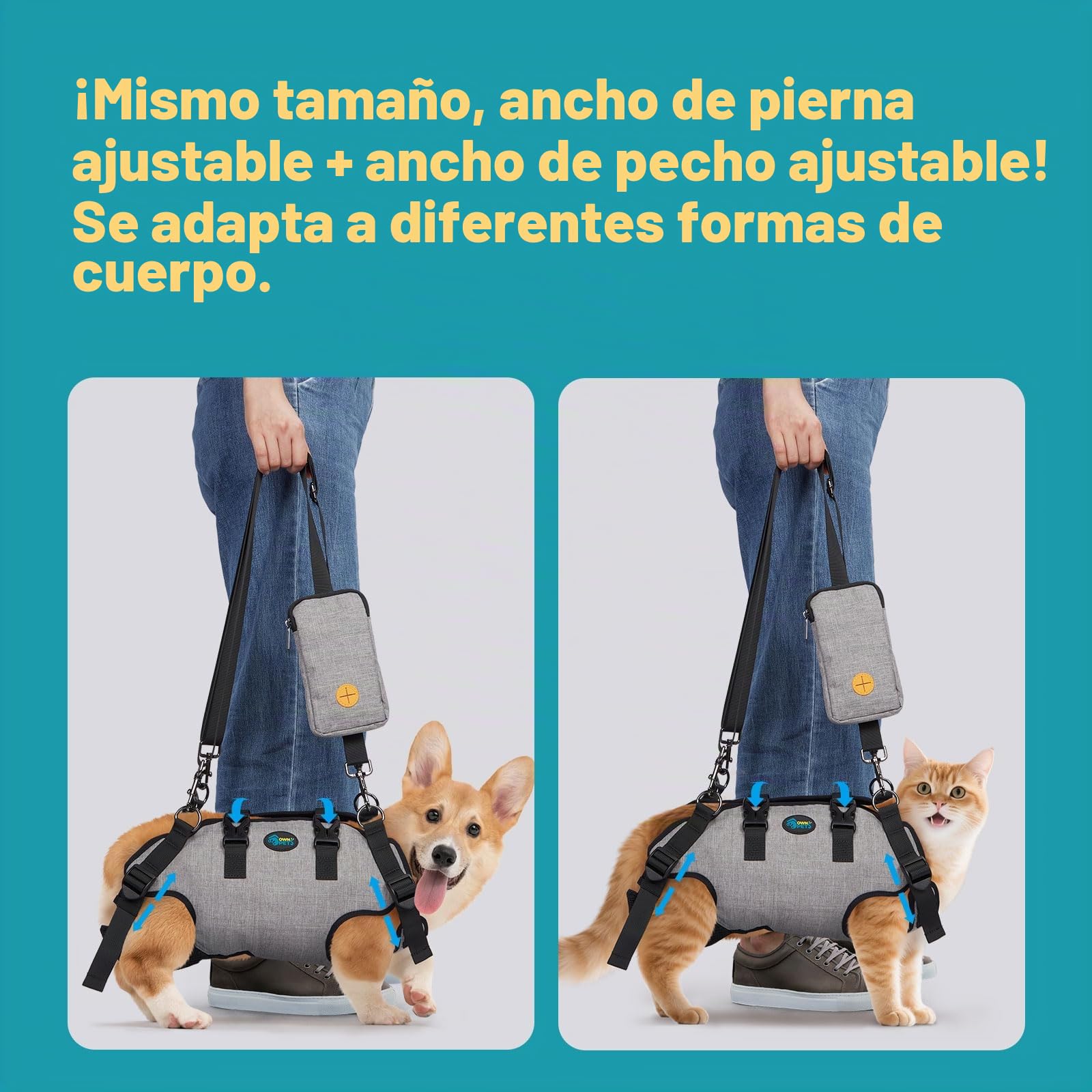 Ownpets Arnés de Elevación para Perros Mediano, Arnés de Cuerpo Entero Perro, Arnes Ayuda Perro, Arnes de Transporte para Perros, Suave, Impermeable, Ajustable, Reflectante, Transpirable, Gris, M