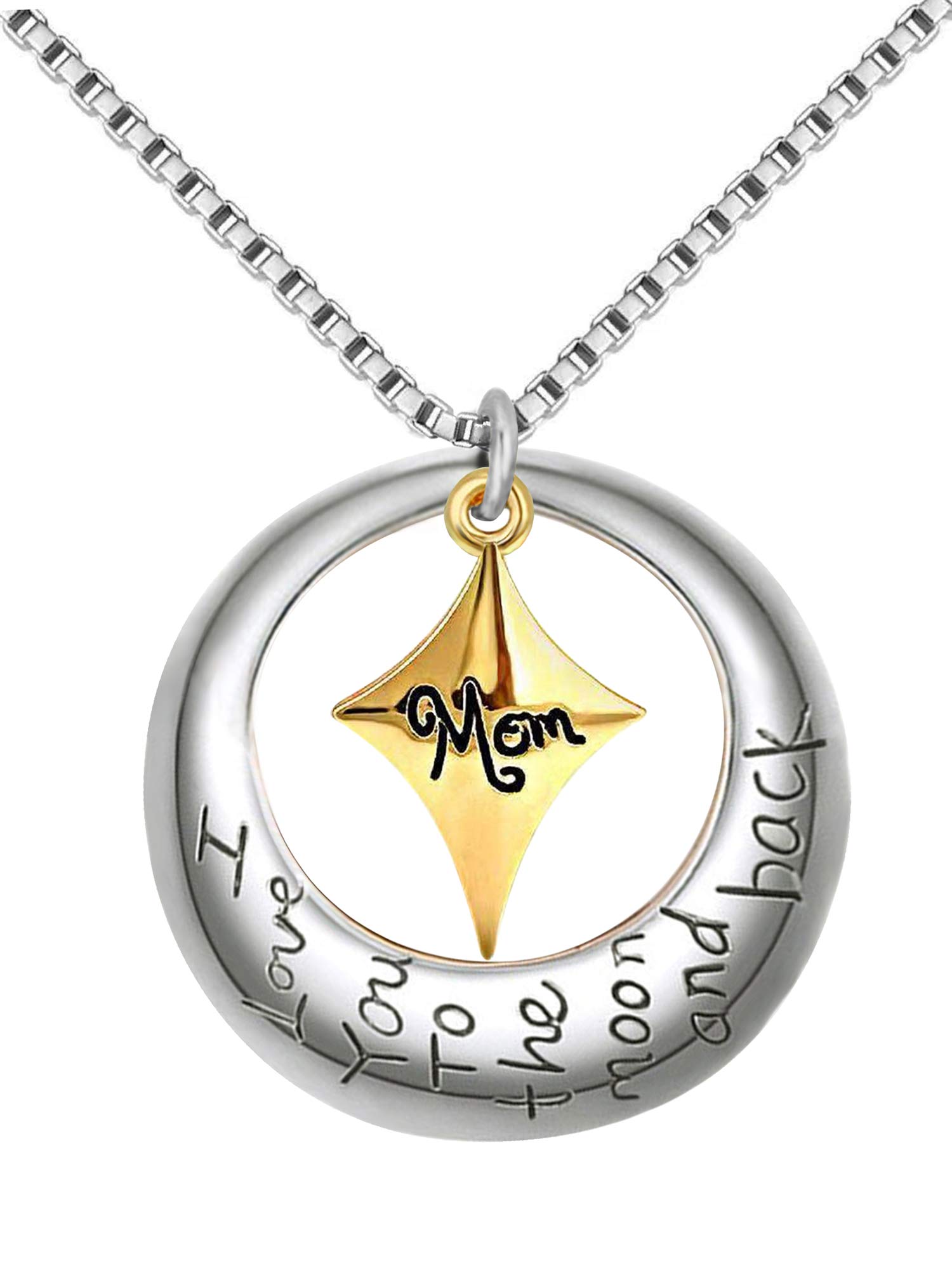 POWER WING I Love You to The Moon and Back Pendant Neckalce,Mom Wife Nana Moon Star Shaped Necklaces 18"