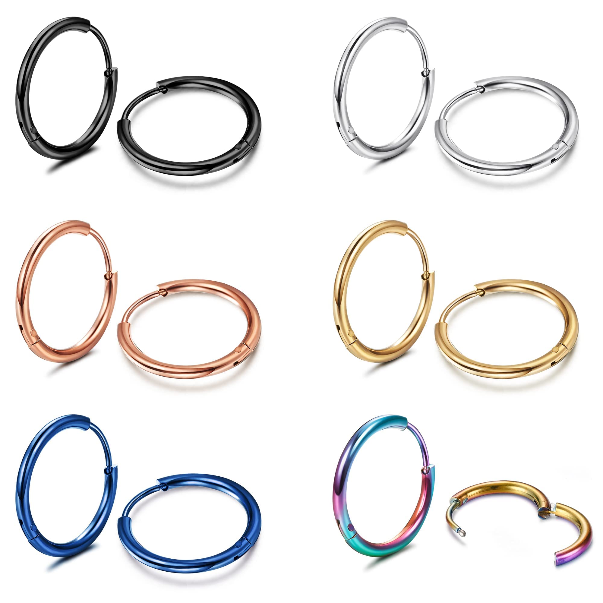 MILACOLATO Pendientes Aro Pequeños Para Mujer Hombre Acero Quirúrgico Pendientes Huggie Cartílago De Lóbulos Ajustados Anillo De Nariz Labio Daith Helix Piercing Joyas Hinged Pendientes 6/7/8/9/10mm — view 8
