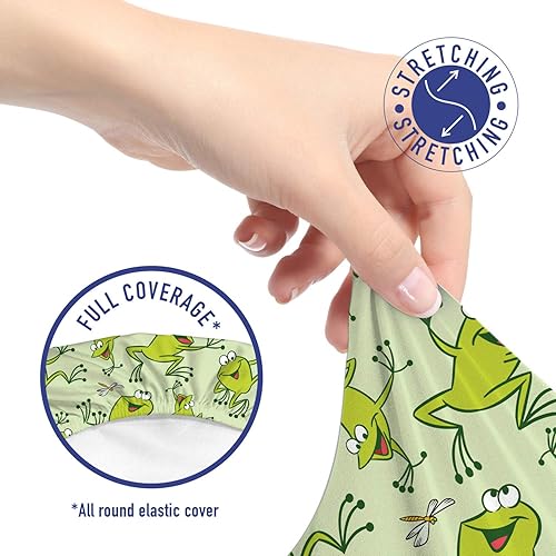 Miniatura 5 de Ambesonne Funda protectora para silla de oficina con dibujos animados, libélulas y ranas sonrientes, repetición divertida, funda protectora de tela