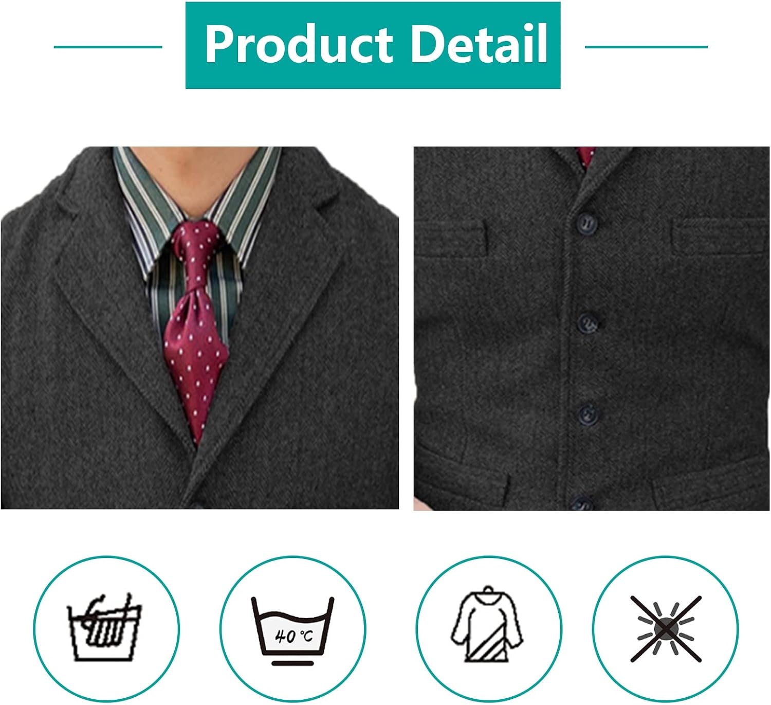 Mens Slim Fit Herringbone Tweed Suits Vest, Lapel V Neck Casual Formal Groomman Lightweight Waistcoat for Prom Banquet Work (Color : Black, Size : Large)