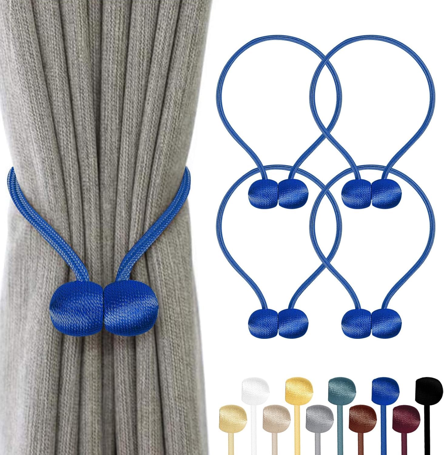TopHomer 4 Stück Magnetische Vorhang Raffhalter, 10 Farben | Für Wohn-/Schlafzimmer, Bad & Esszimmer, passt zu Vorhängen/Gardinen/Duschvorhänge (Dunkelblau)