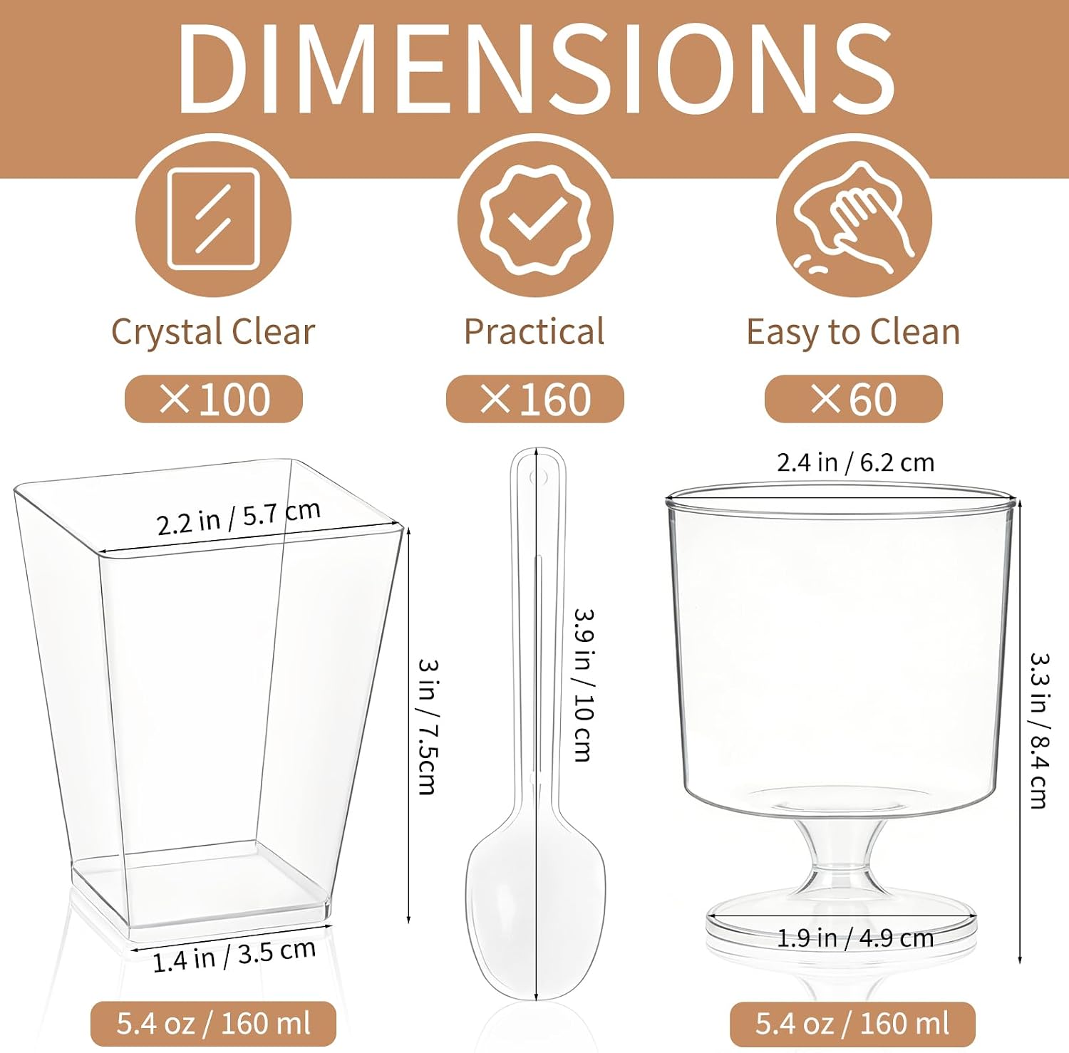Cheardia 320 Pcs Dessert Cup, 5oz Mini Plastic Clear Parfait Cup with Spoon