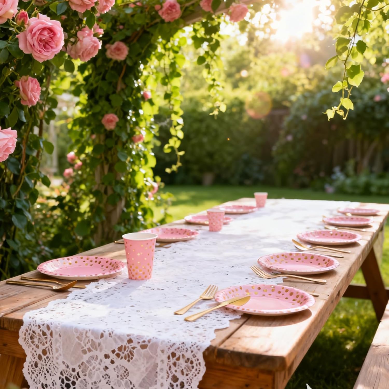 Paper Plates and Napkins Party Supplies - 175pcs Pink and Gold Polka Dots Disposable Party Plates and Cups and Napkins Sets for Birthday, Wedding, Shower, Graduation Decorations (Serve 25 Guests)