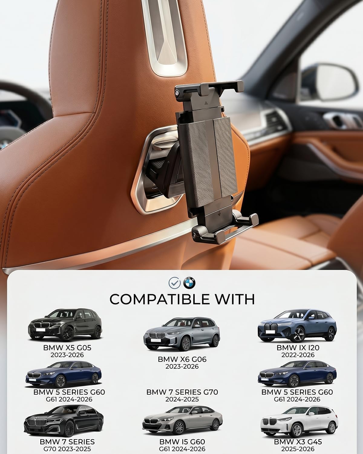 Car Tablet Holder for BMW X5 X6 G05 G06 G45 G60 G61 G70 Backseat iPad Mount for 6-11" Tablets 360° Rotating Rear Seat Phone Holder Road Trip Car Accessories for BMW-Upgraded Gravity Clamp
