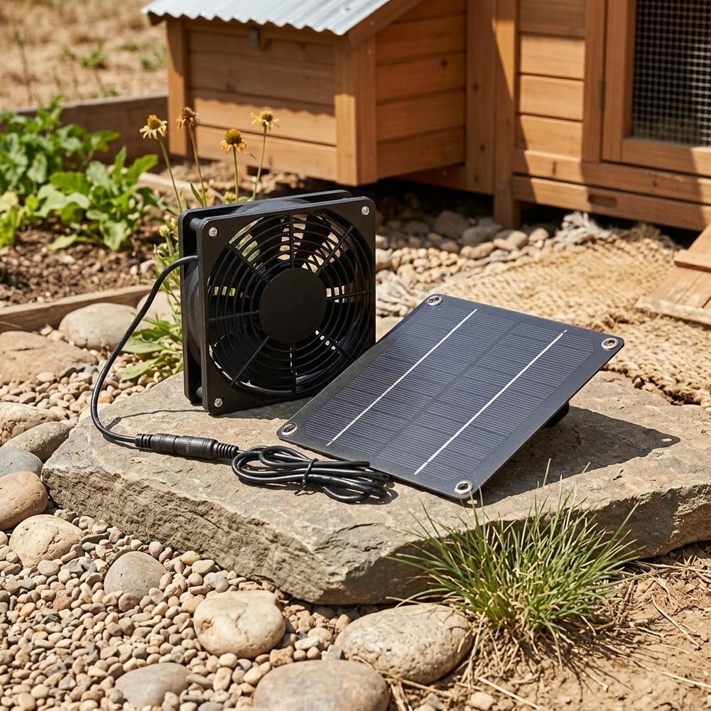 Kit de ventilador de ventilación solar con panel monocristalino de 5 W, sistema de refrigeración al aire libre para casas de mascotas, gallineros, invernaderos, casas de árboles