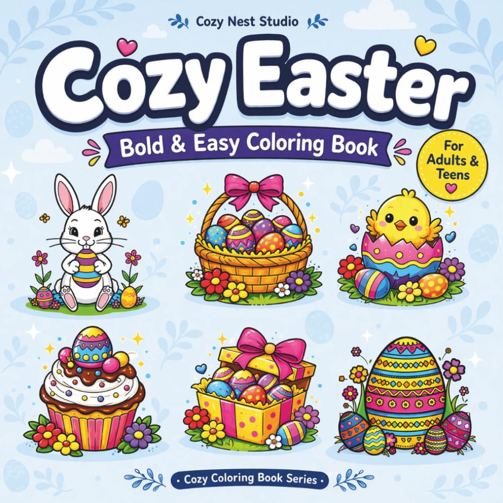 Cozy Easter Coloring Book: Bold and Easy Designs for Adults and Teens | Cute Easter Scenes with Simple Big Pages for Relaxing and Stress Relief (Cozy Coloring Book Series)