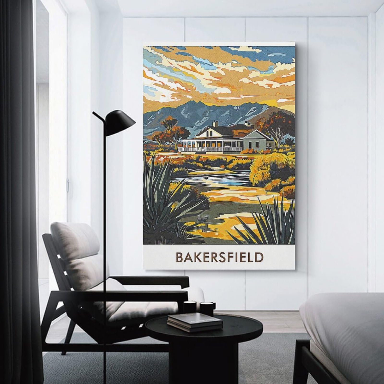 Junmoney Canvas Wall Picture Bakersfield Landscape, 24x36inch(60x90cm), for Calm Bedrooms, Home Corners Or Flats, Decorative Wall Art for Cosy Rooms