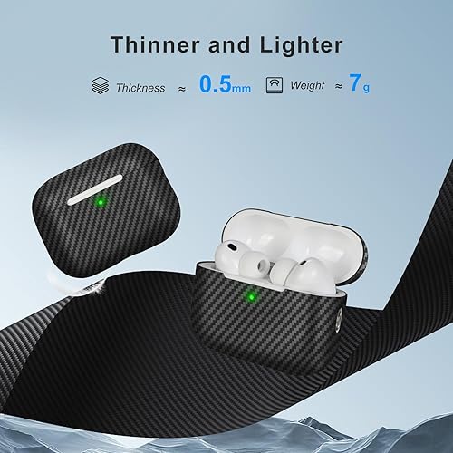 Miniatura 2 de memumi Funda para AirPods Pro 3 2025 de fibra de carbono, resistente y duradera, fibra de carbono de 0.020 in, funda delgada para AirPods Pro de 3ª
