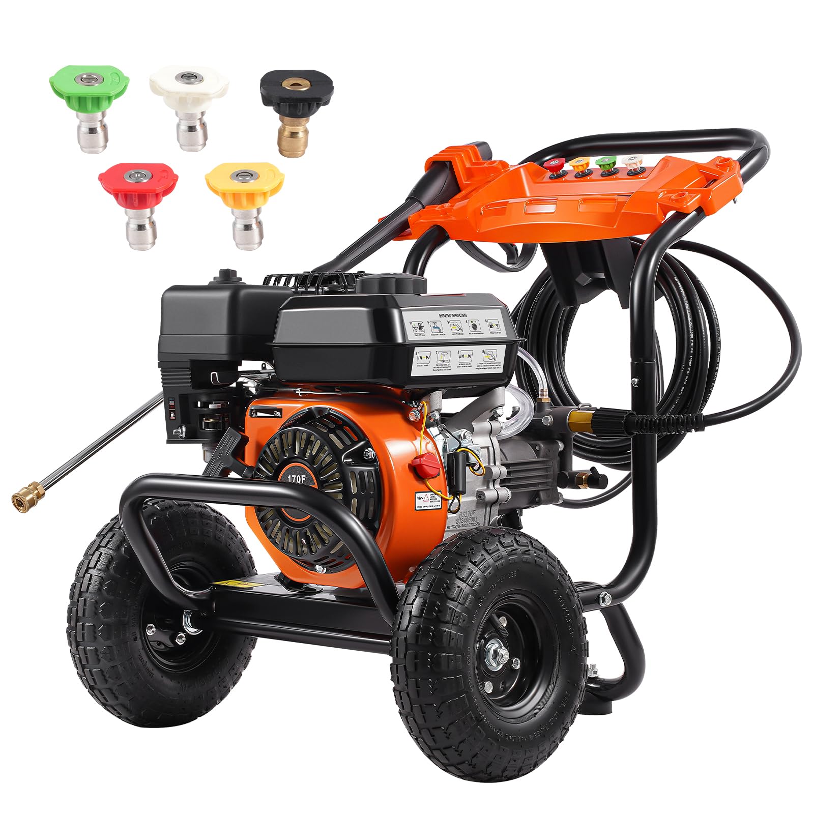 VEVOR Lavadora de Alta Presión a Gas 3500 PSI 2,​6 GPM Limpiador de Alta Presión 10 L/​min con Bomba de Aluminio, Pistola Rociadora, Varilla de Extensión, 5 Boquillas para Casas, Vehículos, Patios