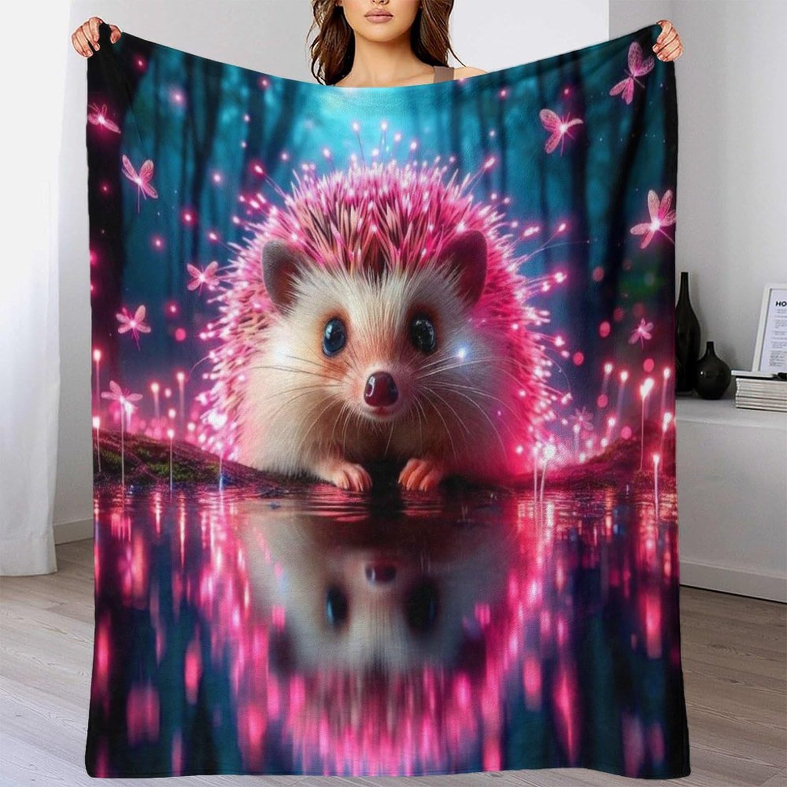 Porcospino neon Coperta Di Flanella Con Stampa Tema Animalee 3D Peluche Coperte Caldo Morbida Per Ragazzi Adulti Coperta Decorata ，per Divano Letto Ufficio 80x90inch(200x230cm)