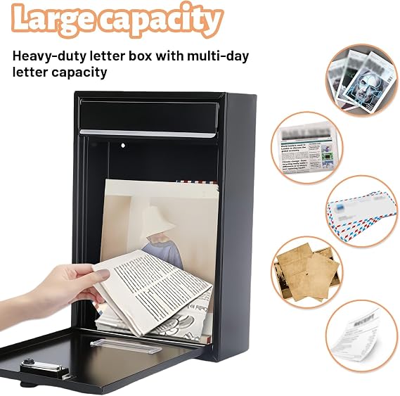 Wall Mounted Post Box Lockable Waterproof Mailbox for Outside 32x22x8.4cm
