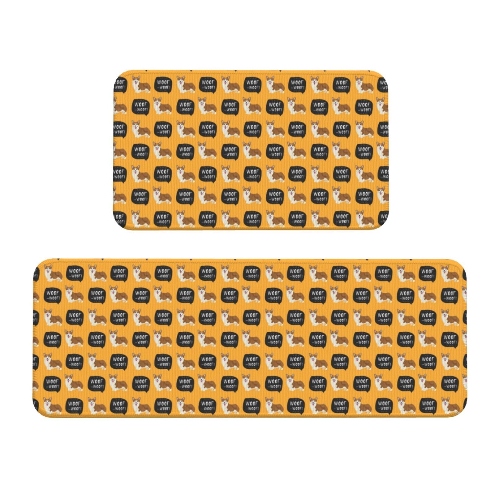 Corgi Küchenmatte für Boden, Bauernhaus, Küchenteppich, rutschfest, für Waschbecken, Wäsche, Büro, Zuhause, Schreibtisch, 43,2 x 129,2 cm + 43,2 x 73,2 cm, 2 Stück