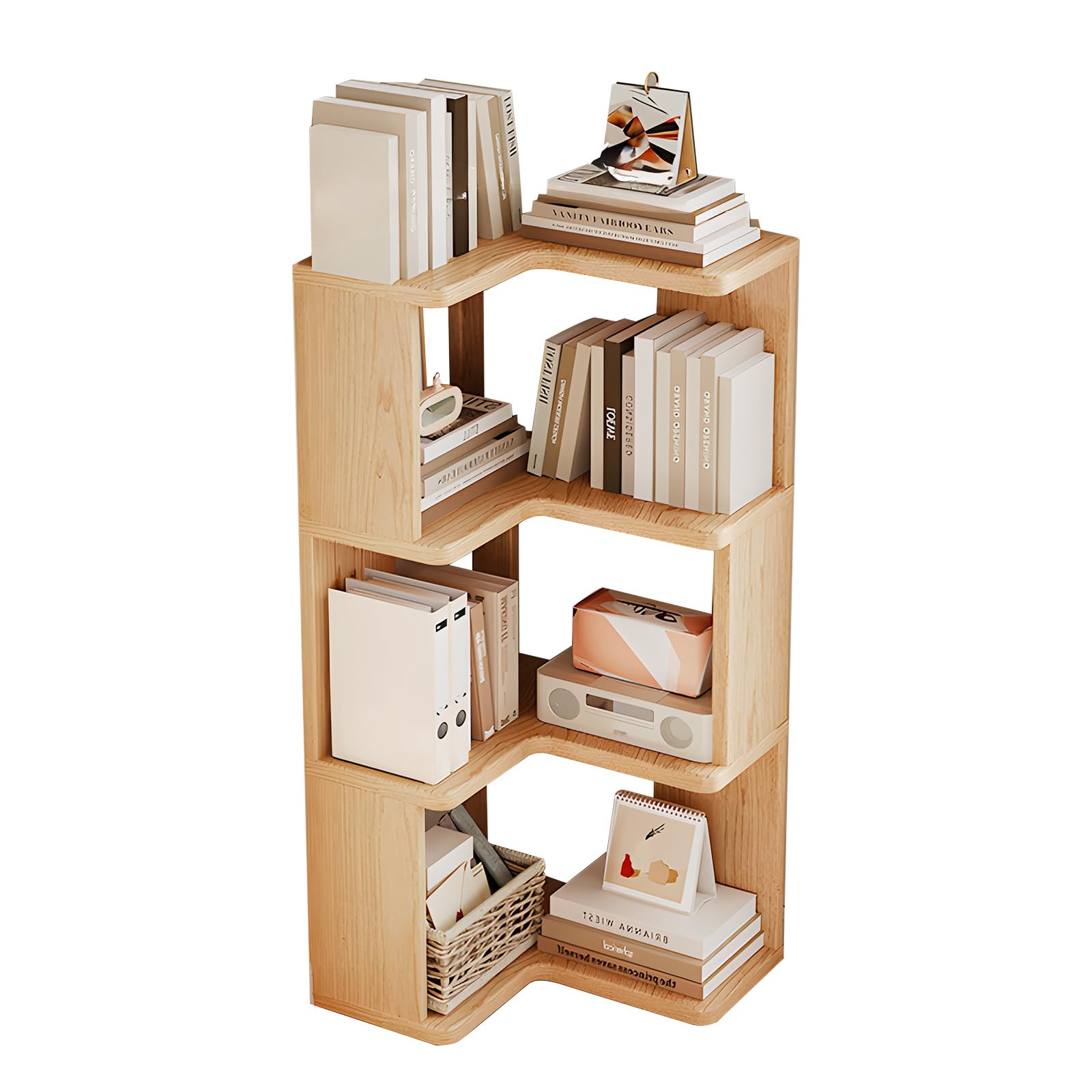 3 livelli Libreria Angolare, Libreria d'angolo, Legno libreria a L, Libreria da Parete, Risparmia Spazio, Scaffale Angolare per soggiorno, camera da letto, ufficio, studio, Colore del Legno
