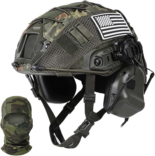 Miniatura 5 de TUMHUTS Casco táctico ajustable con cubierta de casco, PJ tipo táctico multifuncional protector NVG montaje para cosplay caza tiro