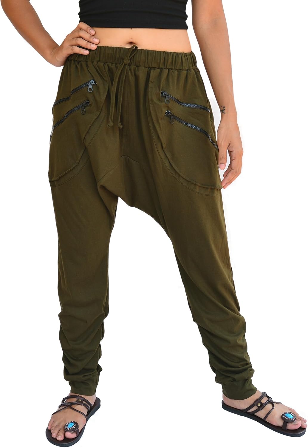 Sakoonee Casual Yoga Lounge Harem Pants Baggy Trousers Unisex Cotton 2 Pockets with Zipper