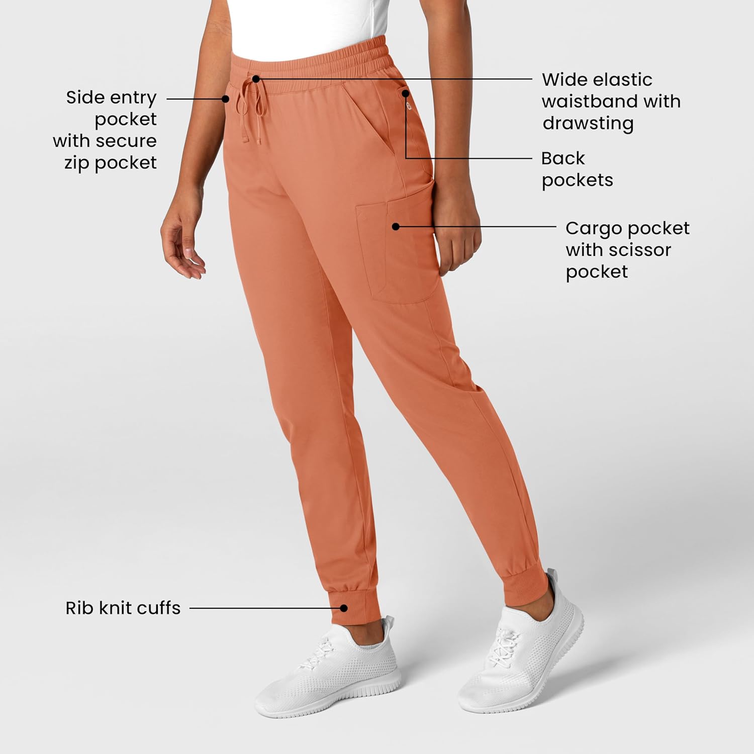 Wink Scrubs for Women, Boundless, Joggers Pants with Drawstring and 6 Pockets, Terracotta, L - Image 6
