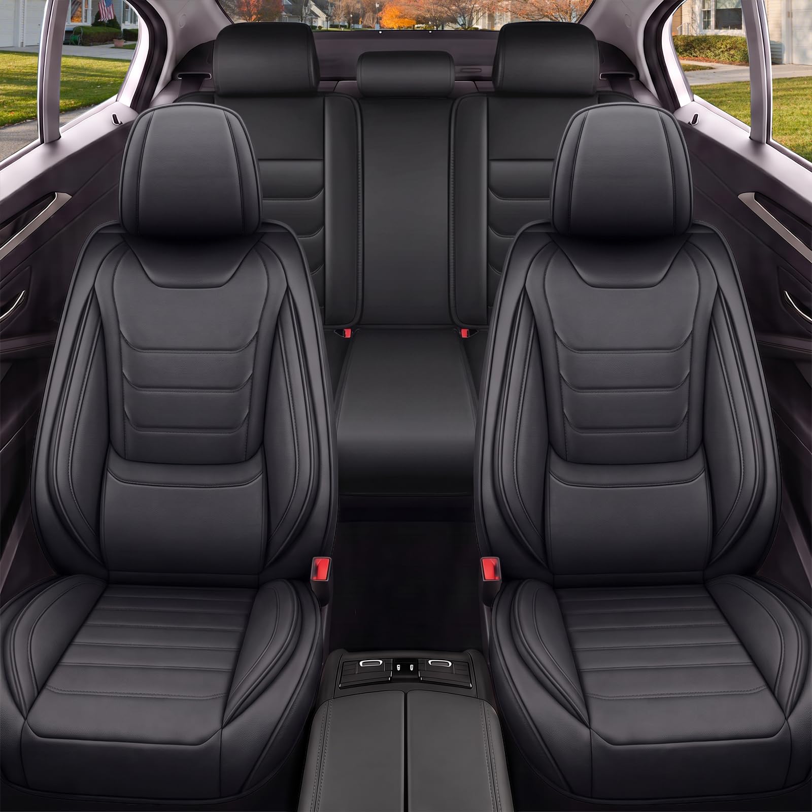 für SEAT Arona Autositzbezüge, 5 Sitze, Schwarz | Wasserfeste Leder-Autositzbezüge, Rutschfeste Kratzfeste Sitzbezüge, Einfach zu Montieren, Airbag-Kompatibel, Komplettset