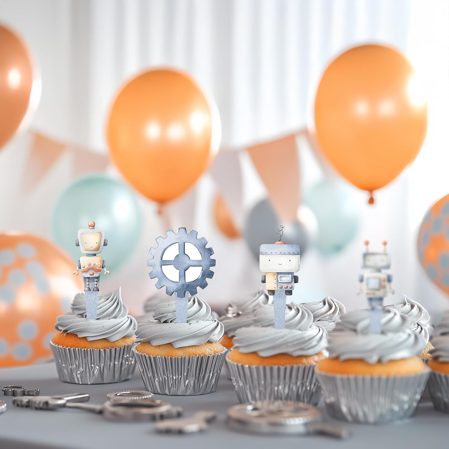 40 PCS Robot Cupcake Toppers