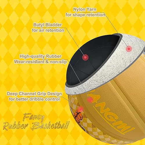 Miniatura 4 de Kuangmi Balón de baloncesto de goma de lujo, tamaño reglamentario de oficina, 7 (29.5 pulgadas), hecho para juegos de baloncesto en interiores y