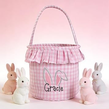 Personalized Easter Basket, Boys Girls Easter Baskets, Easter Baskets Gifts for Kids, Easter Basket Bags, Embroidered Easter Basket with NamePink