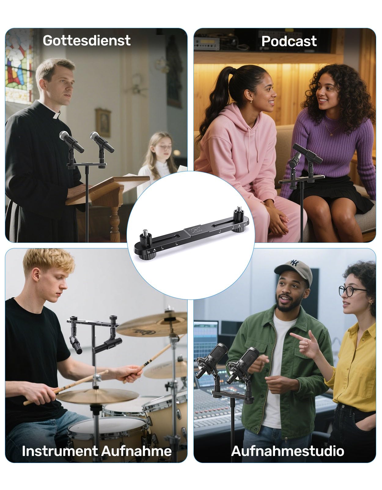 Barre de Couplage Stéréo, Support de Microphone, Positionnement Réglable pour deux Microphones ou Perche, Raccord Fileté 3/8"