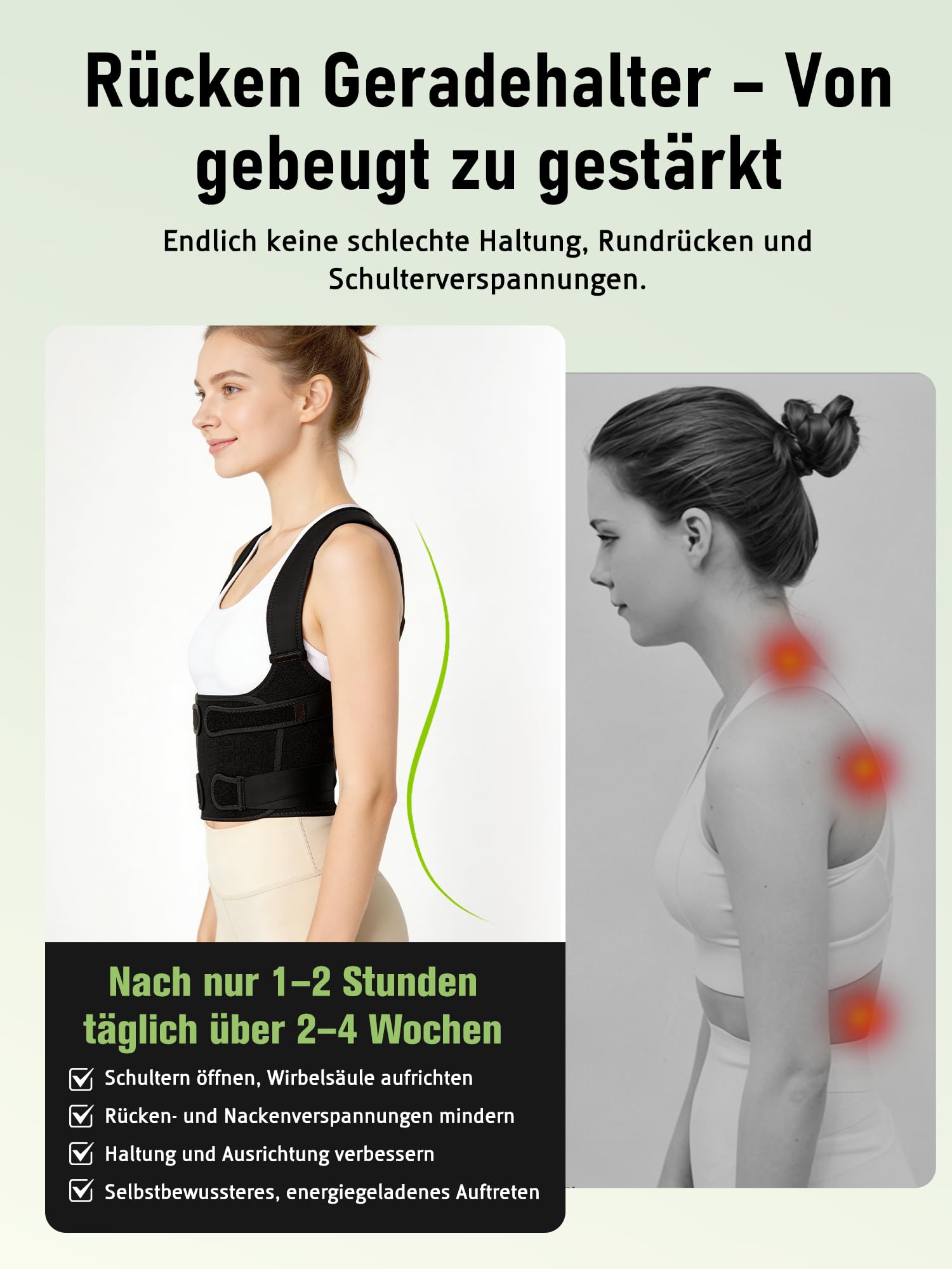 Rückenstützgürtel Rücken Geradehalter Haltungskorrektur Damen: Verstellbare Haltungstrainer Rücken Herren - Back Support Corrector für Schulter Nacken Gerader Rücken Geradehalter Frauen Männer - M