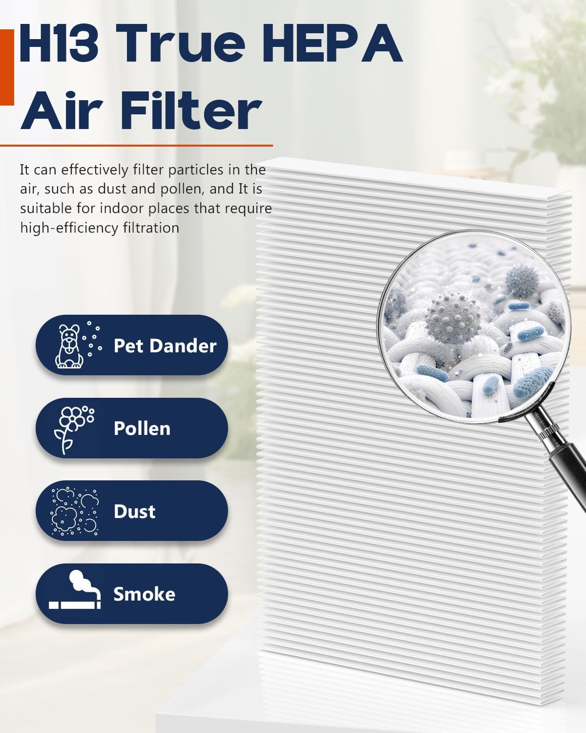 ET066 Replacement Filter Compatible with EVALIT ET066 Air Puri-Fier, 3-Stage True HEPA Filtration with Washable Pre-Filter & Activated Carbon for Pollen, Dust, Pet Dander, Smoke, 4 Pack